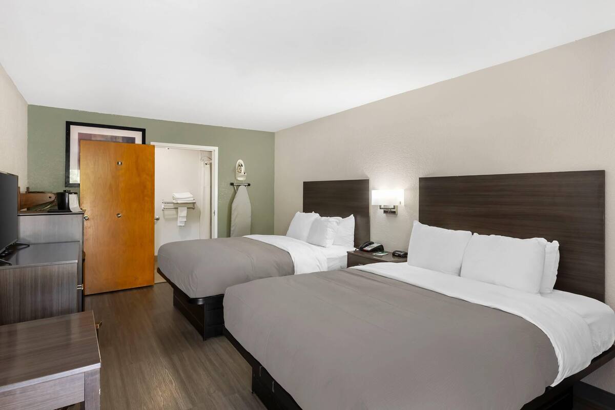 Room, 2 Queen Beds, Accessible, Non Smoking | Desk, laptop workspace, soundproofing, iron/ironing board