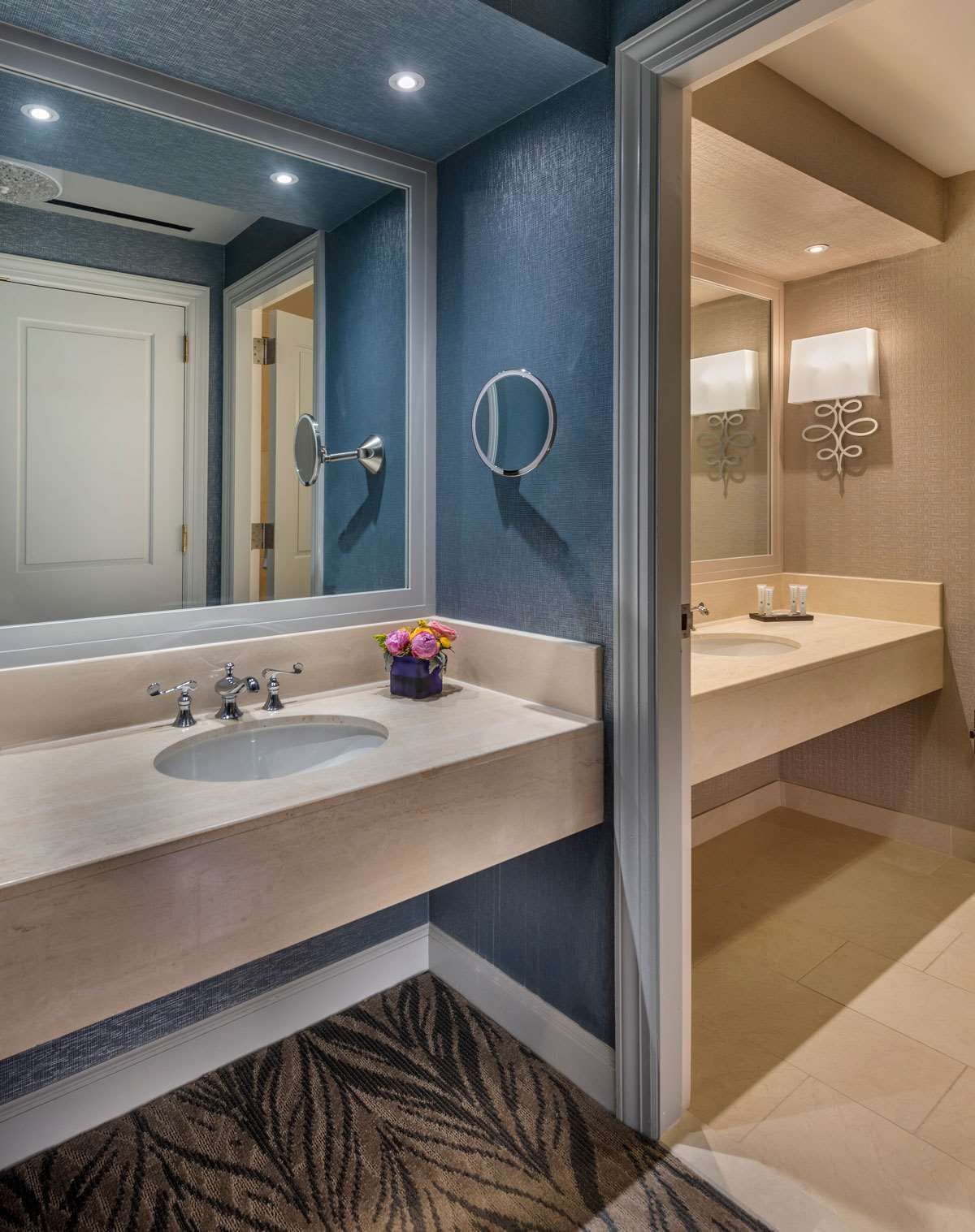 combined shower/bathtub, free toiletries, hair dryer, bathrobes