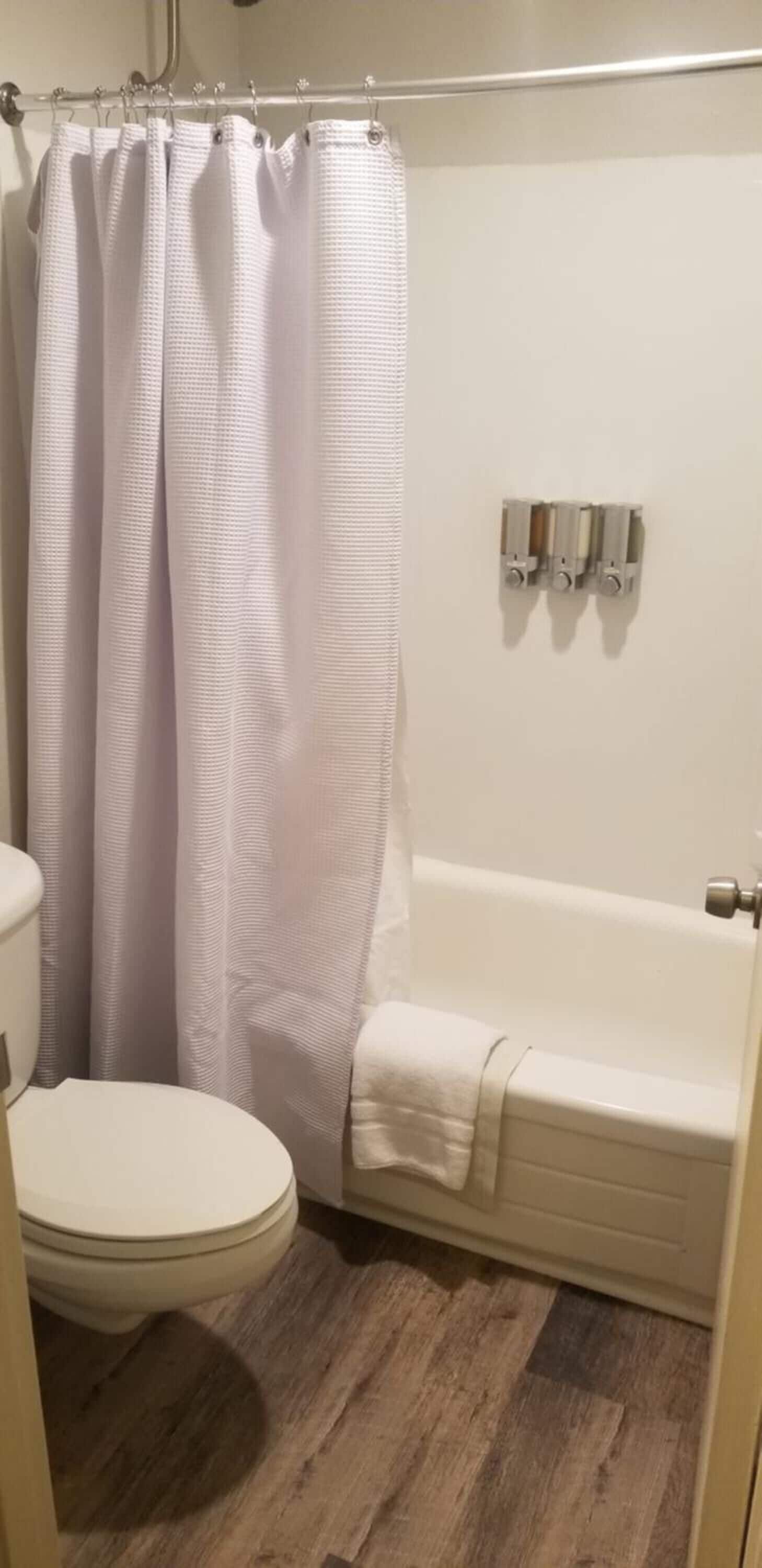 combined shower/bathtub, hair dryer, towels
