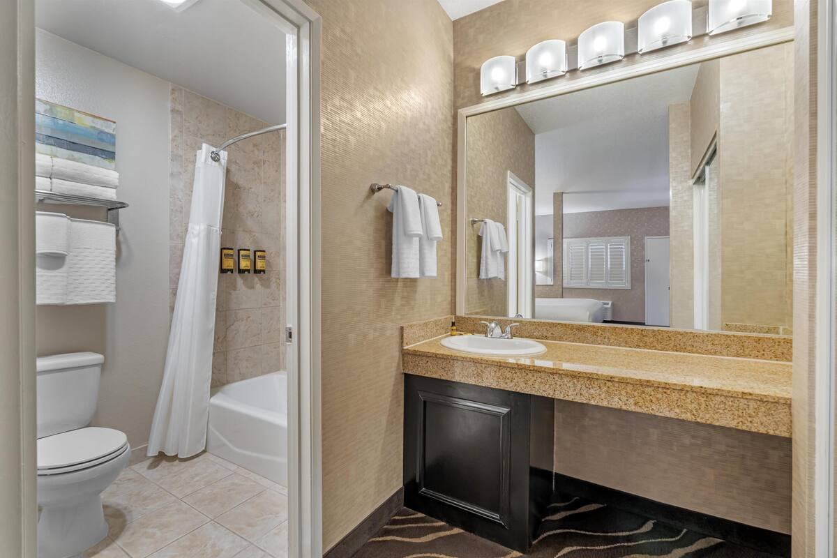 free toiletries, hair dryer, towels