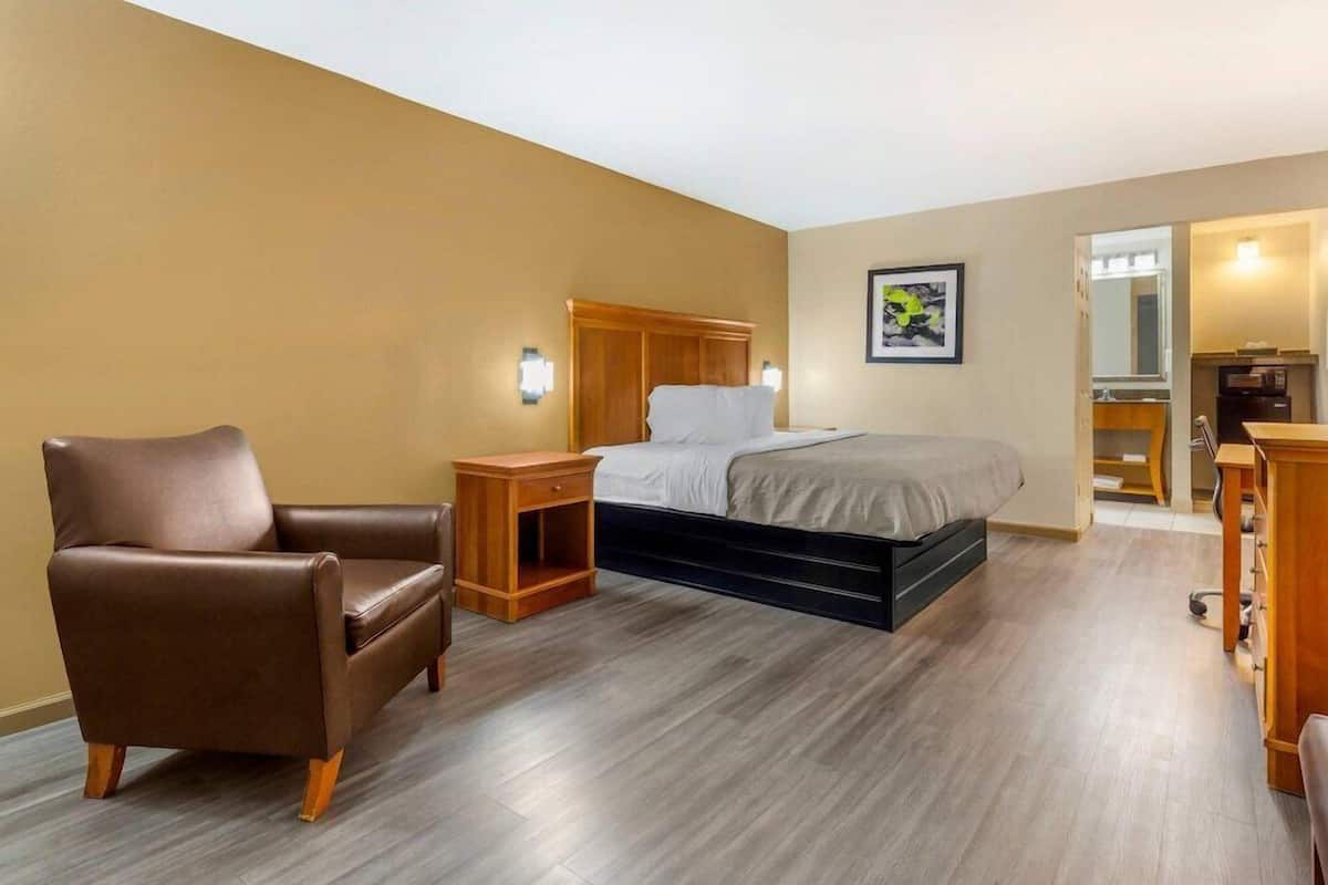 Down comforters, pillowtop beds, desk, blackout drapes