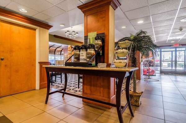 Welcome to our lobby, where you can enjoy a selection of beverages and relax in a comfortable atmosphere.