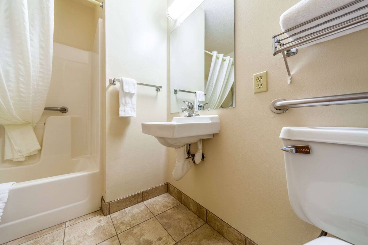 room, 1 queen bed, accessible, non smoking | bathroom | hair dryer, towels, soap, shampoo