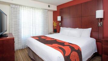 Premium bedding, desk, blackout curtains, iron/ironing board