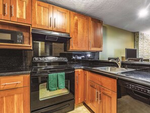Fridge, microwave, dishwasher, coffee/tea maker