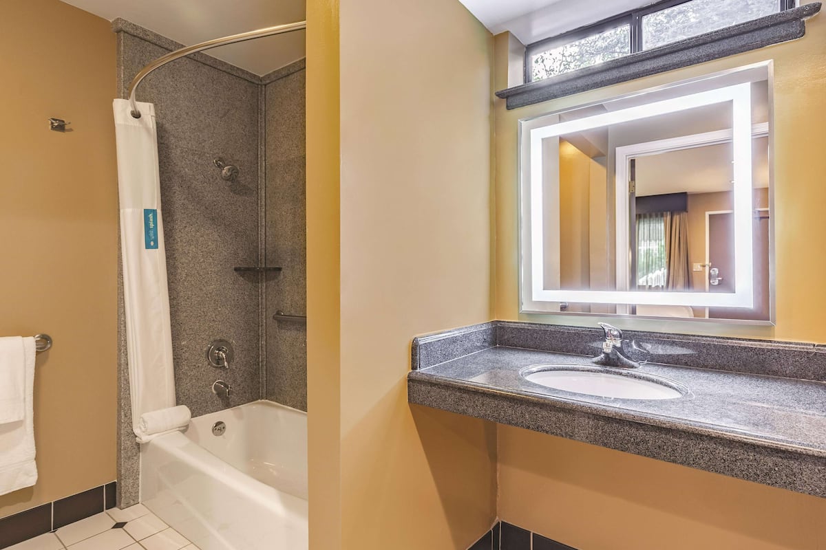 room, 1 queen bed, accessible, non smoking (mobility/hearing impaired accessible) | bathroom | combined shower/bathtub, eco-friendly toiletries, hair dryer, towels