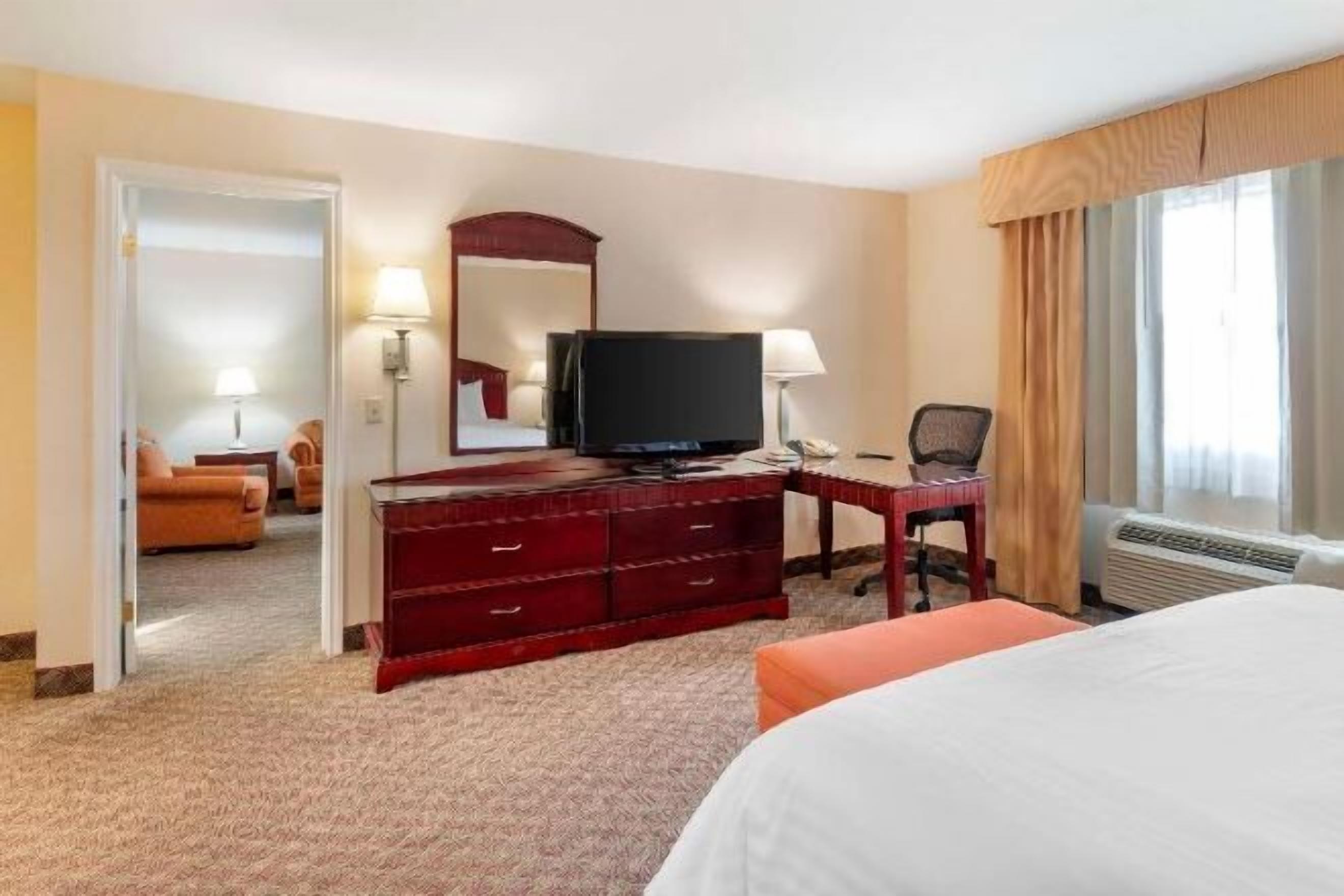 In-room safe, desk, laptop workspace, blackout curtains