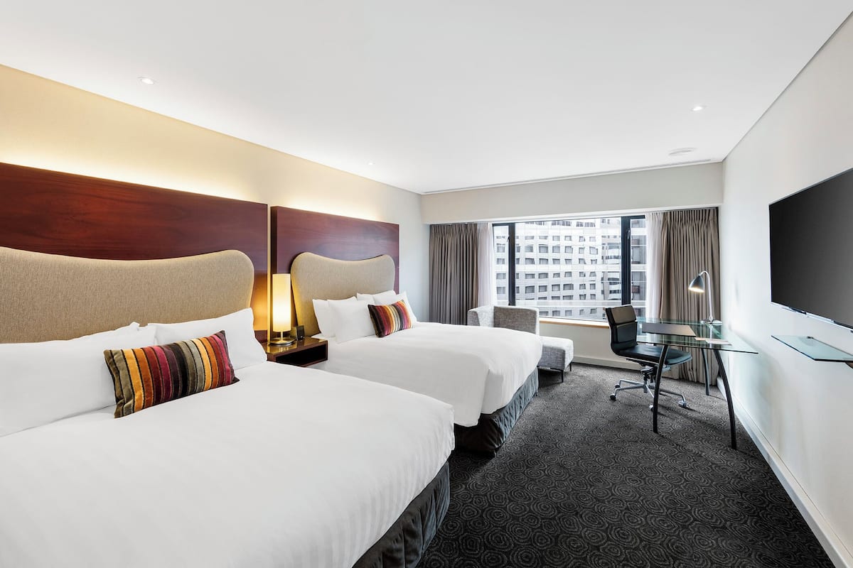 Standard Room, 2 Queen Beds, City View | 1 bedroom, Egyptian cotton sheets, premium bedding, in-room safe