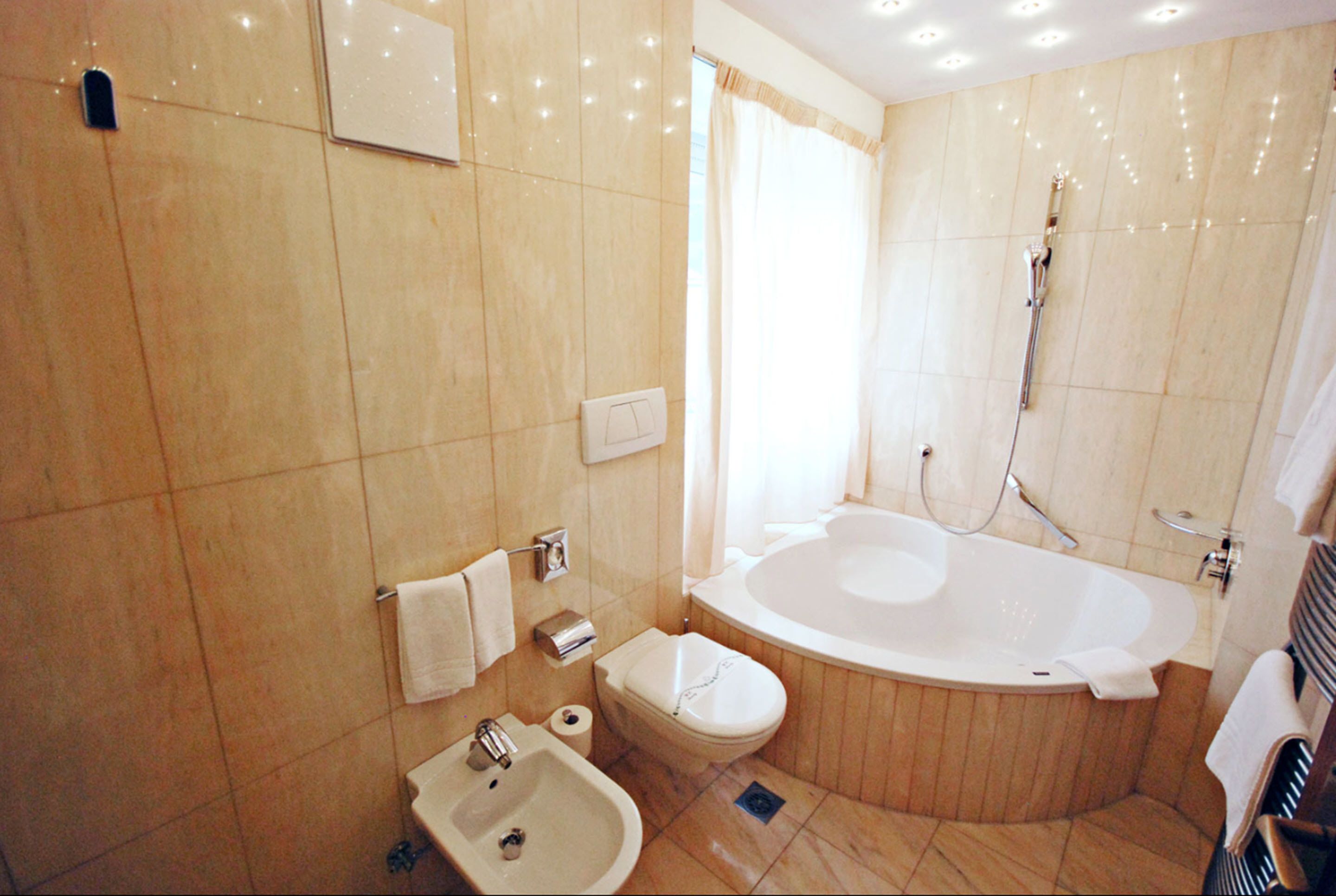 free toiletries, hair dryer, towels