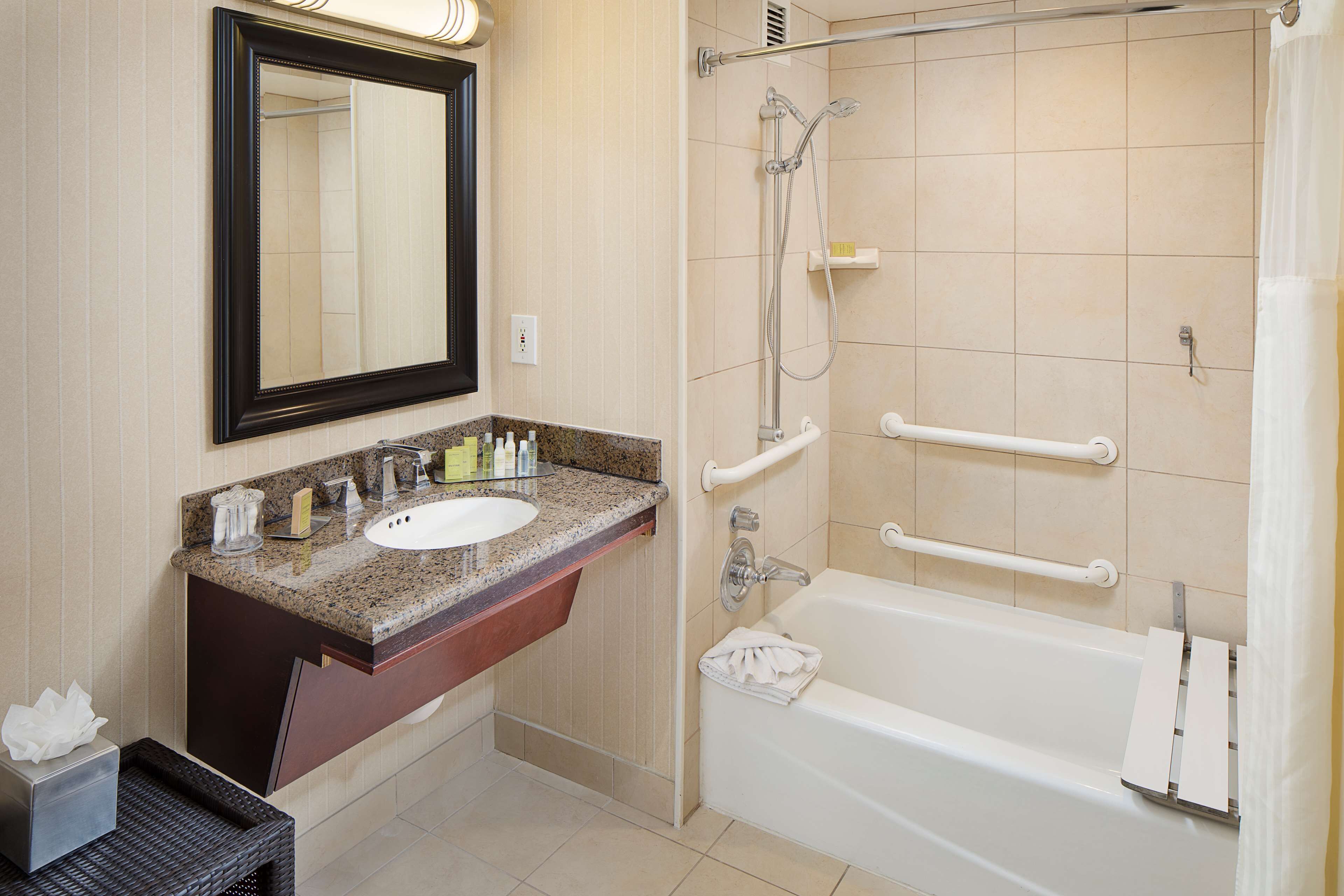 one king bed, non-smoking, accessible | bathroom | combined shower/bathtub, designer toiletries, hair dryer, towels