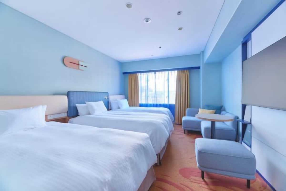 Down duvets, laptop workspace, blackout curtains, free WiFi
