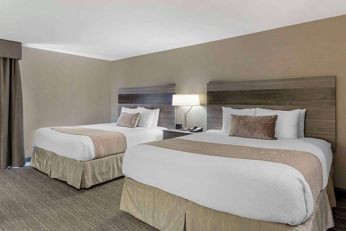 Premium bedding, blackout curtains, iron/ironing board