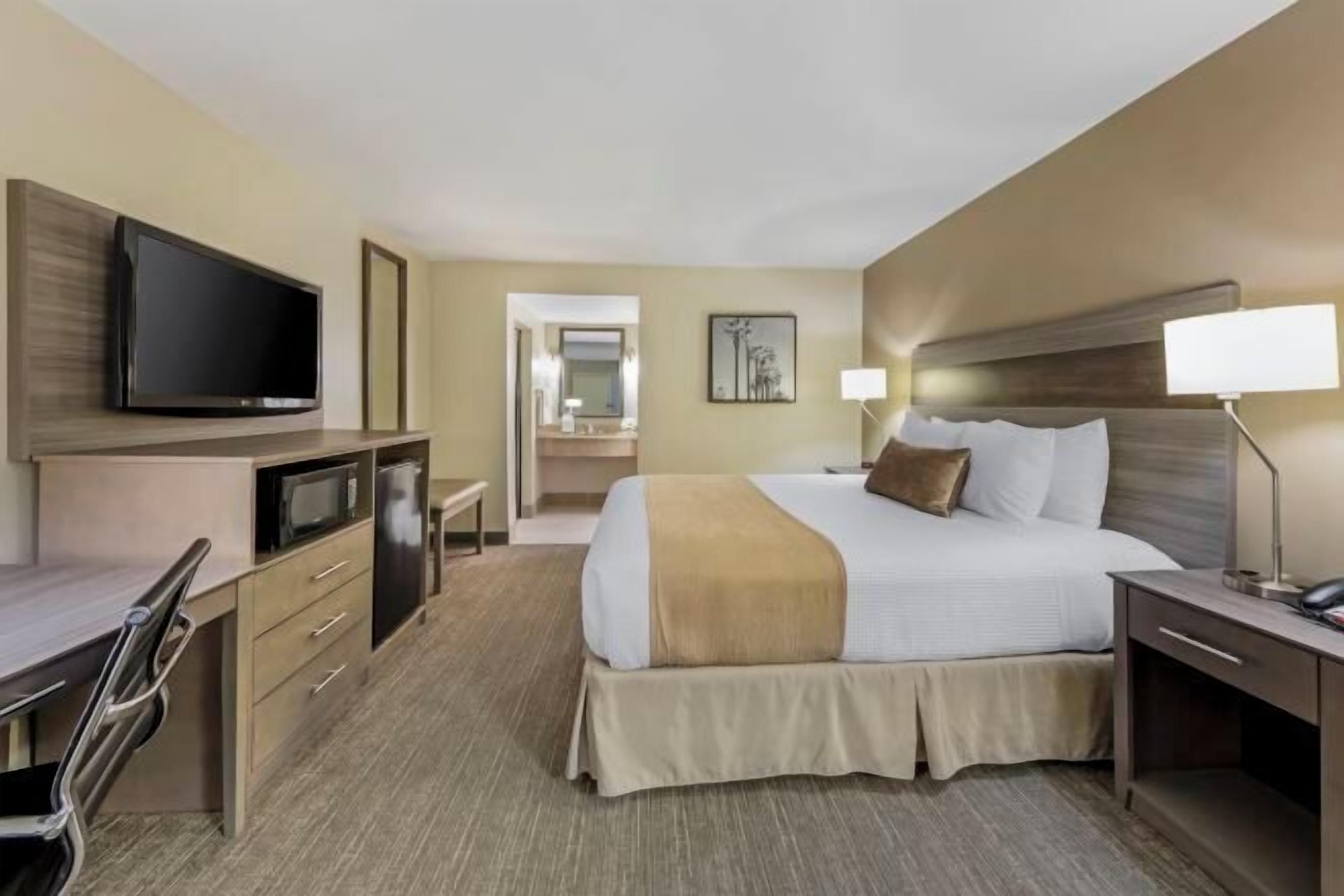 Premium bedding, blackout drapes, iron/ironing board