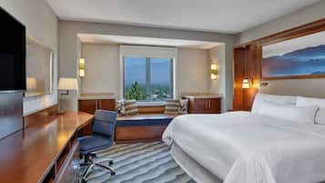 Premium bedding, down comforters, pillowtop beds, in-room safe