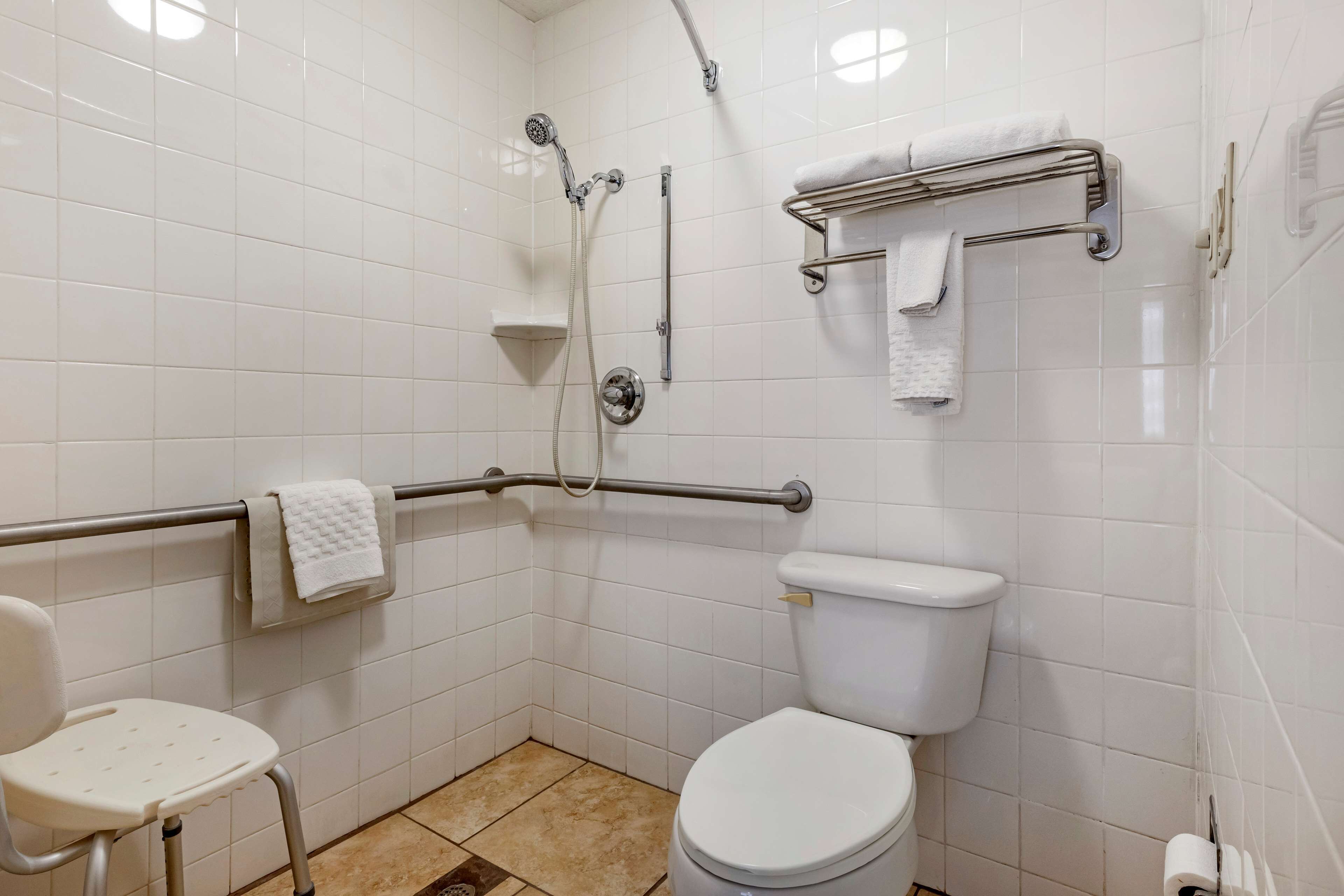 combined shower/bathtub, free toiletries, hair dryer, towels