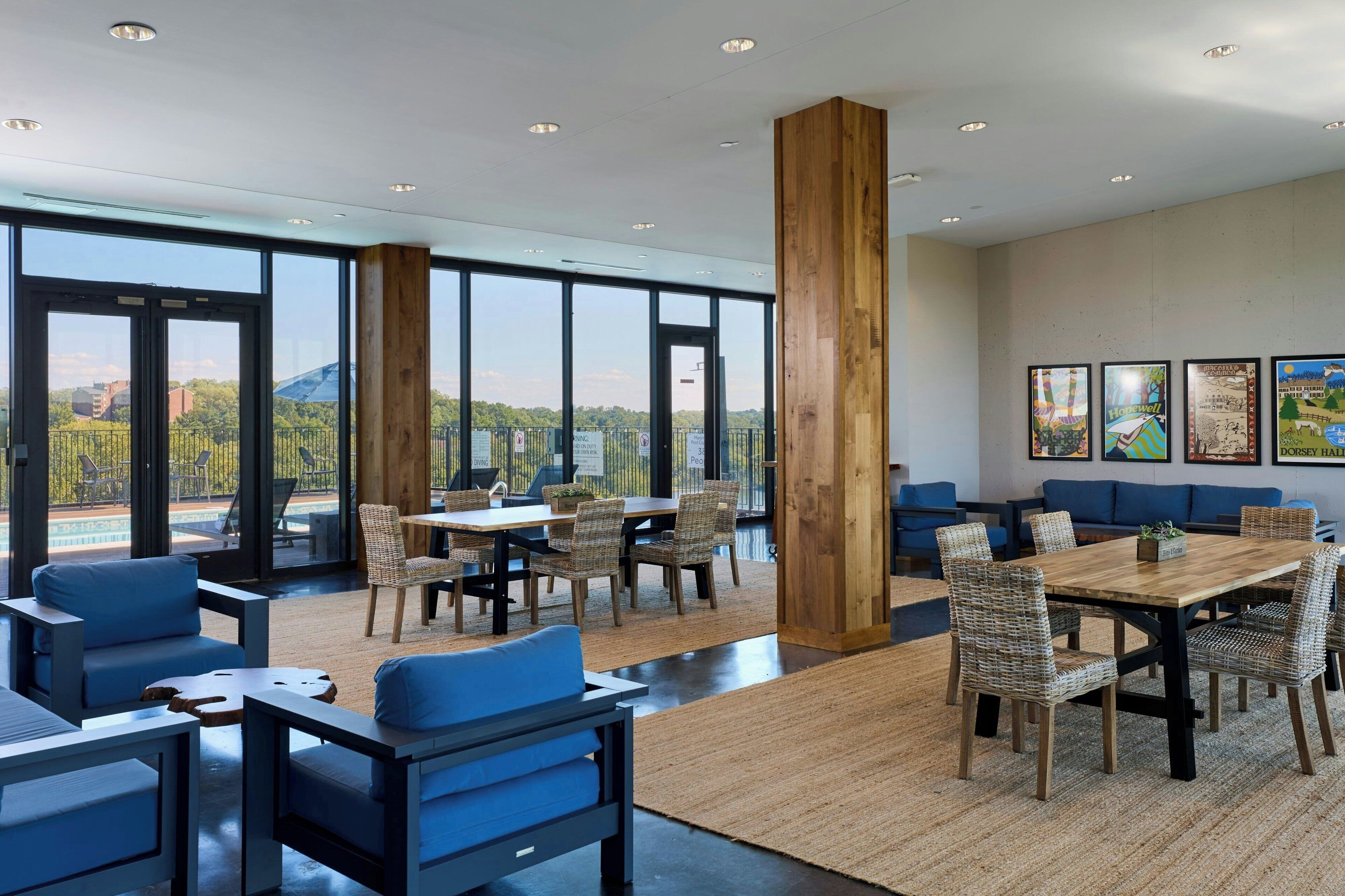 seasonal outdoor pool, open 9:00 am to 9:00 pm, pool umbrellas