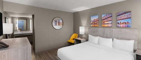 Room, 1 King Bed, Hearing Accessible, Non Smoking (Mobility, Roll-in Shower) | Desk, blackout drapes, iron/ironing board, free cribs/infant beds