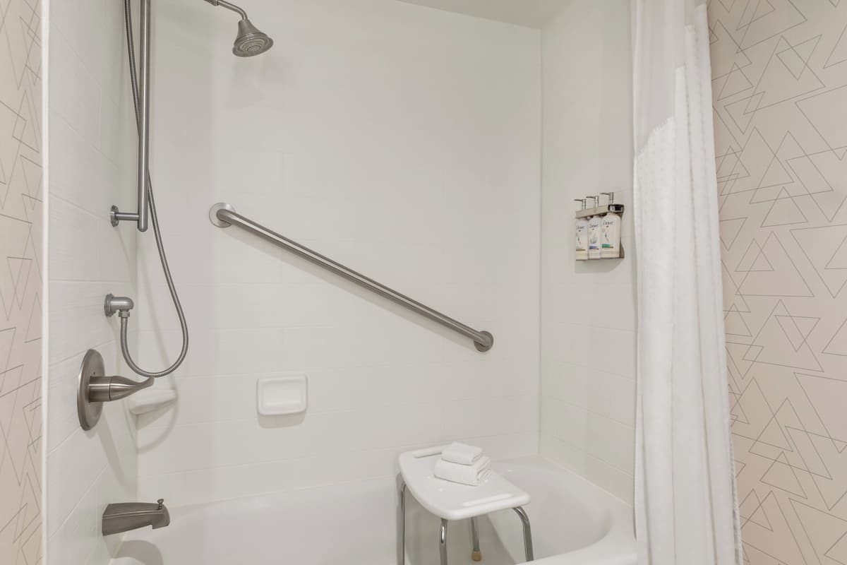 standard room, 1 queen bed, accessible (communication, accessible tub) | bathroom | hair dryer, towels