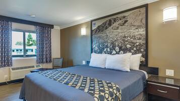 Premium bedding, desk, blackout curtains, iron/ironing board