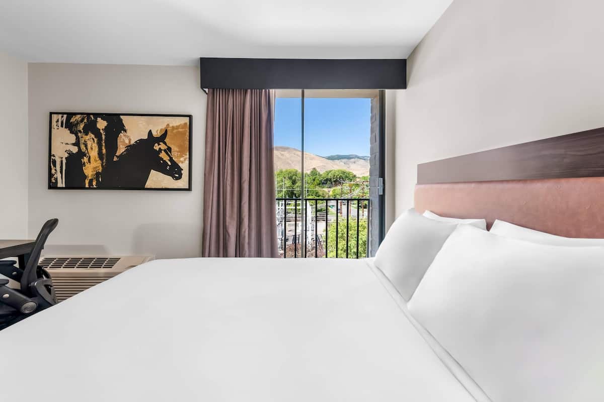 Hypo-allergenic bedding, desk, laptop workspace, blackout curtains