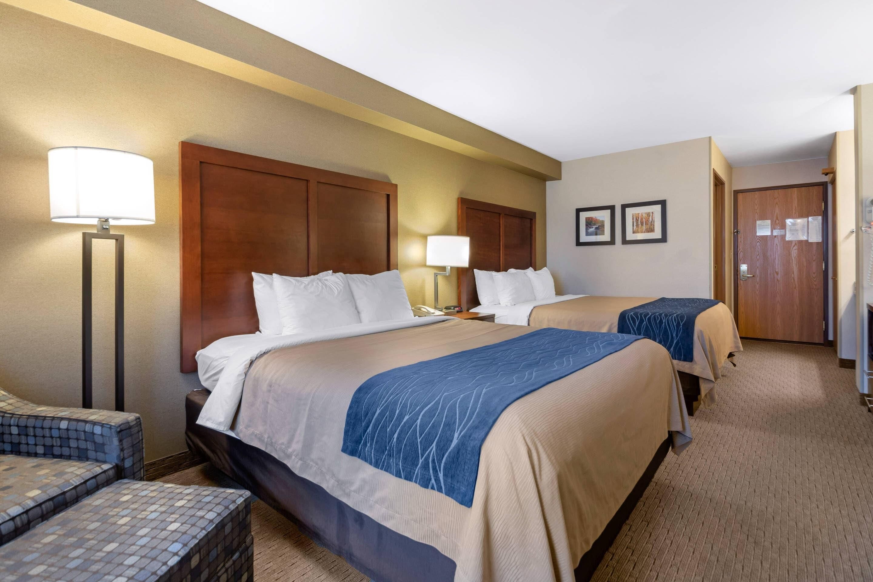 Standard Room, 2 Queen Beds, Non Smoking | In-room safe, desk, laptop workspace, iron/ironing board