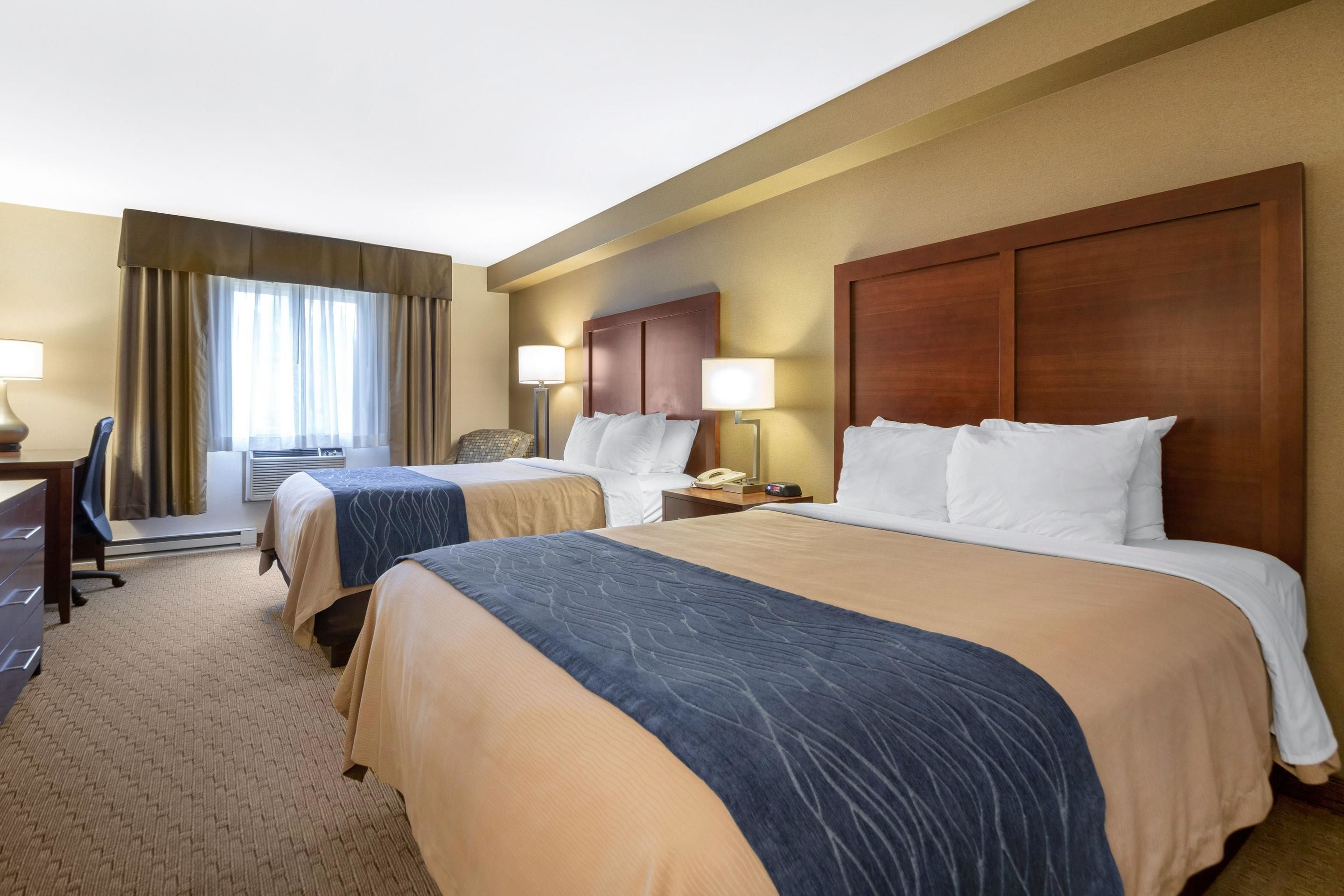 standard room, 2 queen beds, non smoking | in-room safe, desk, laptop workspace, iron/ironing board