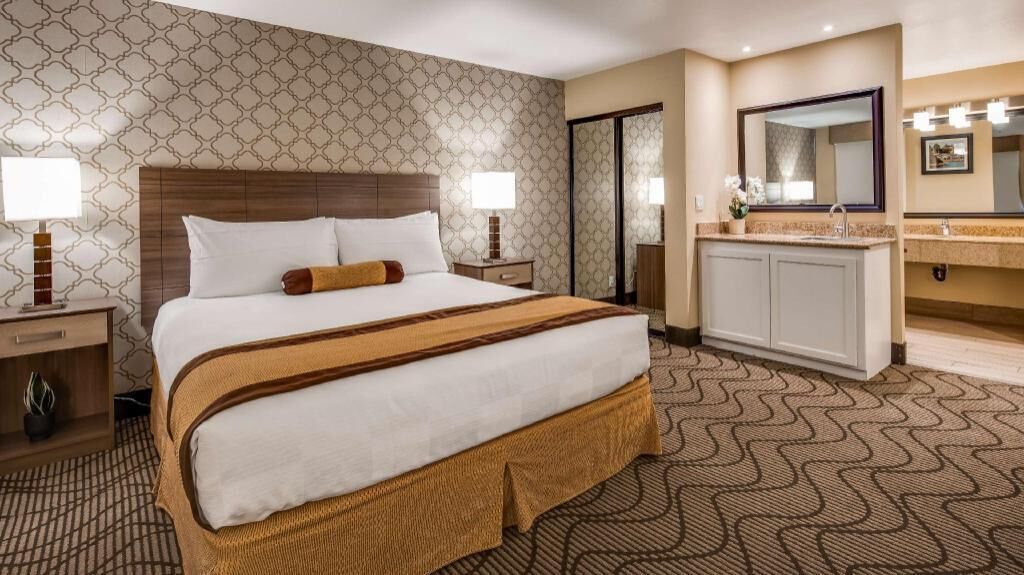Premium bedding, desk, blackout curtains, iron/ironing board