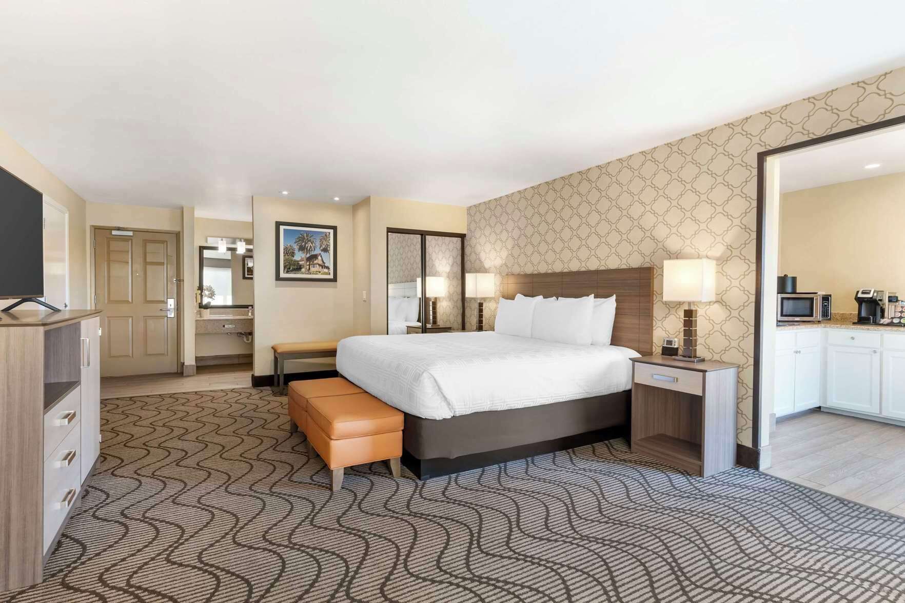 Premium bedding, desk, blackout drapes, iron/ironing board