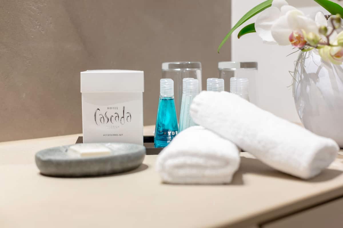 free toiletries, hair dryer, bathrobes, slippers