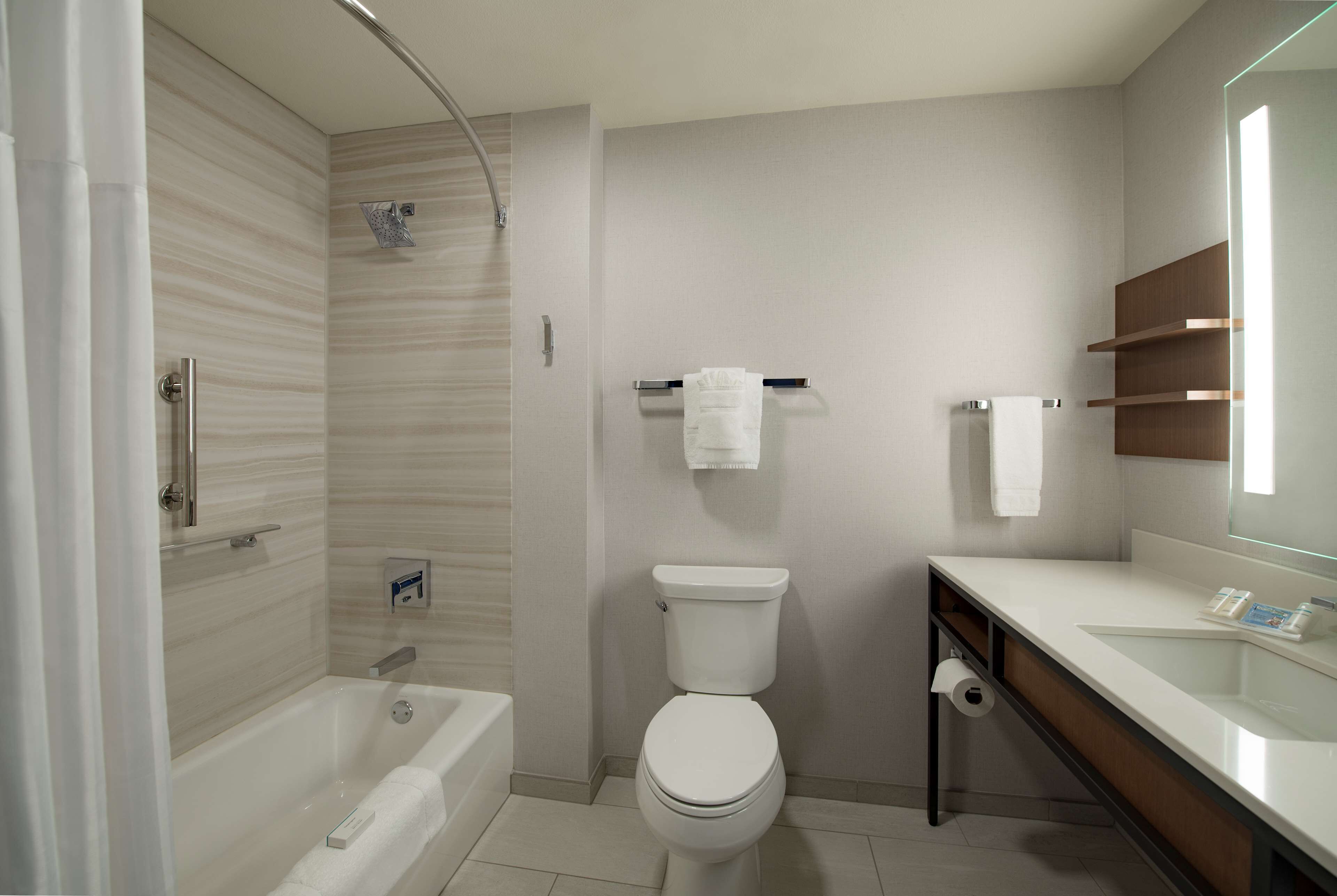 room, 1 king bed, accessible, bathtub (hearing/ mobility) | bathroom | separate bathtub and shower, designer toiletries, hair dryer, towels