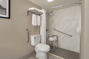 Room, 2 Double Beds, Accessible, Non Smoking (Roll-in Shower, Mobility) | Bathroom | Combined shower/bathtub, free toiletries, hair dryer, towels - Ramada by Wyndham Cocoa (Cocoa)