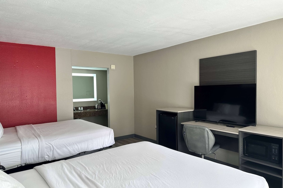 Room, 2 Double Beds, Accessible, Non Smoking (Roll-in Shower, Mobility) | Desk, laptop workspace, blackout drapes, soundproofing