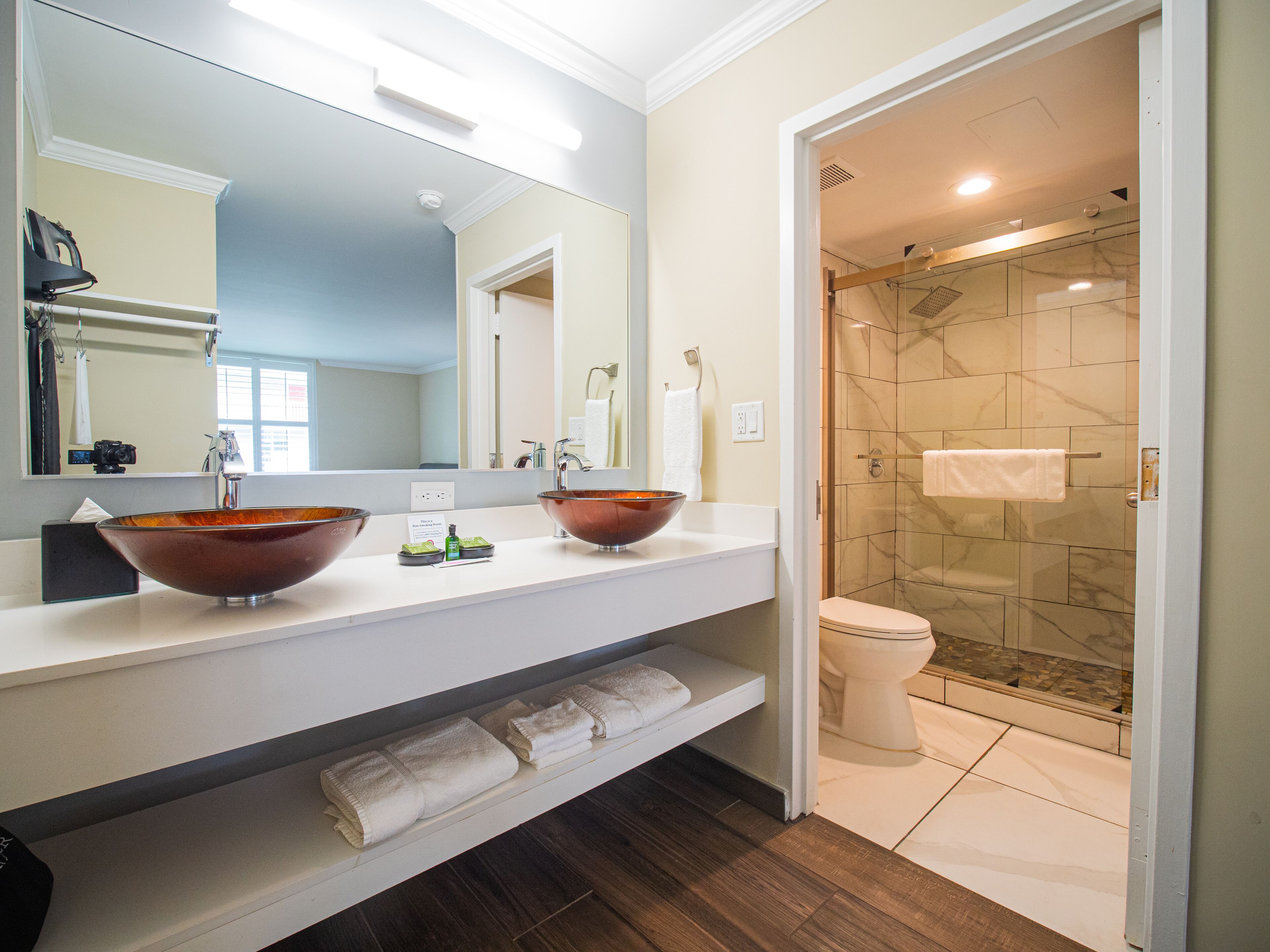 standard room, 1 king bed | bathroom | designer toiletries, hair dryer, towels, soap