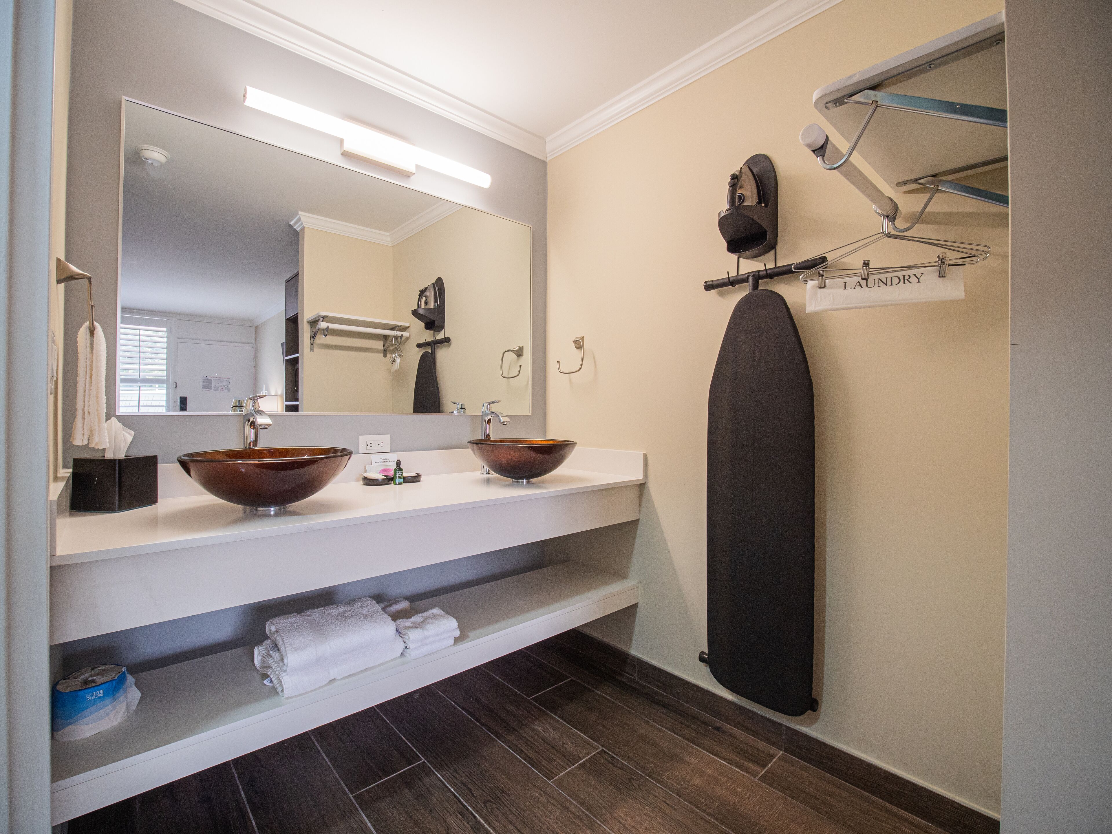 junior room, 1 king bed | bathroom | designer toiletries, hair dryer, towels, soap