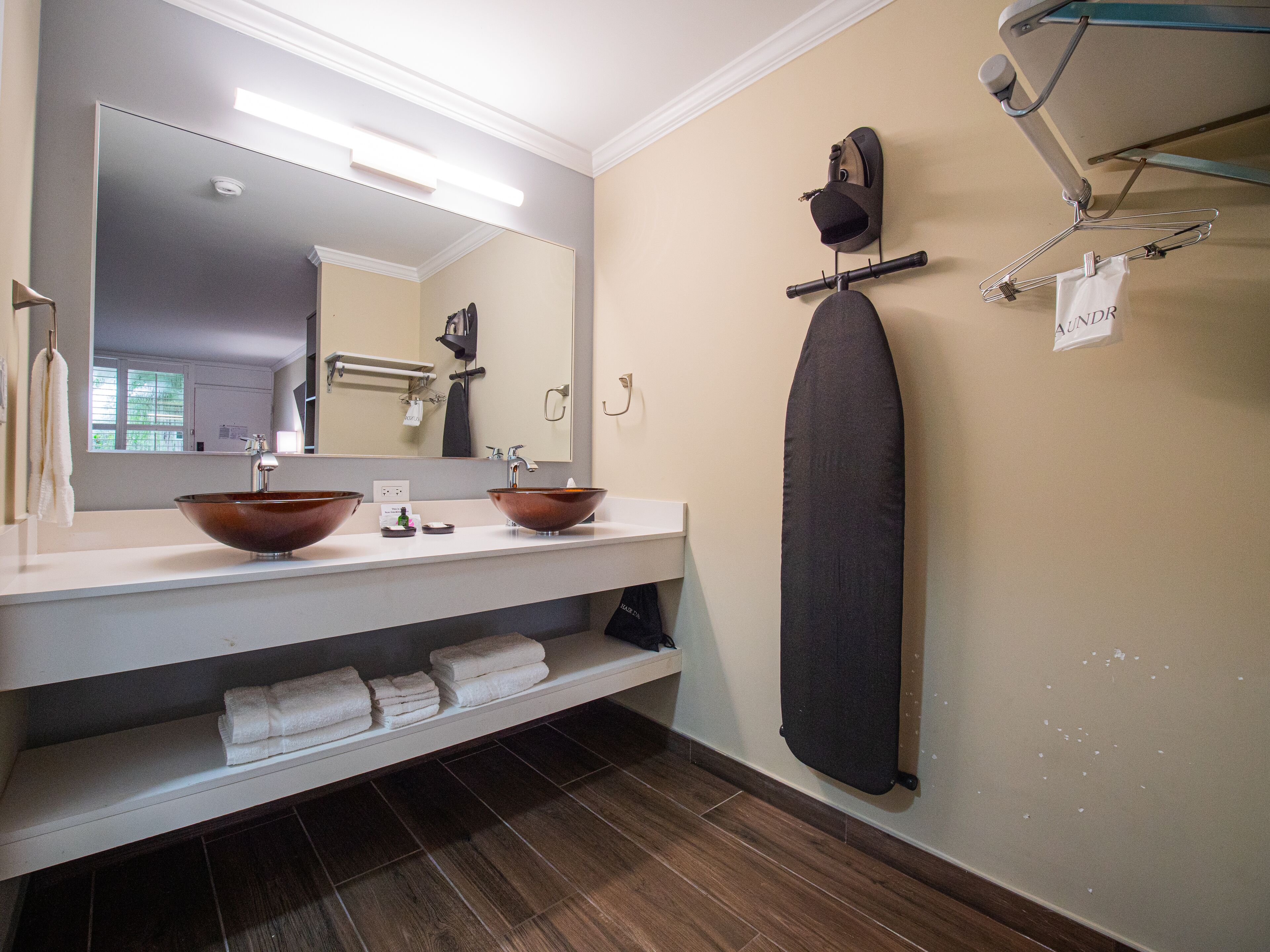 standard room, 2 queen beds | bathroom | designer toiletries, hair dryer, towels, soap