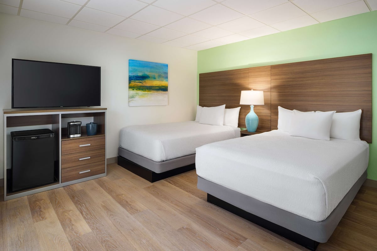 standard room, 2 double beds, non smoking, refrigerator | 1 bedroom, desk, laptop workspace, blackout curtains