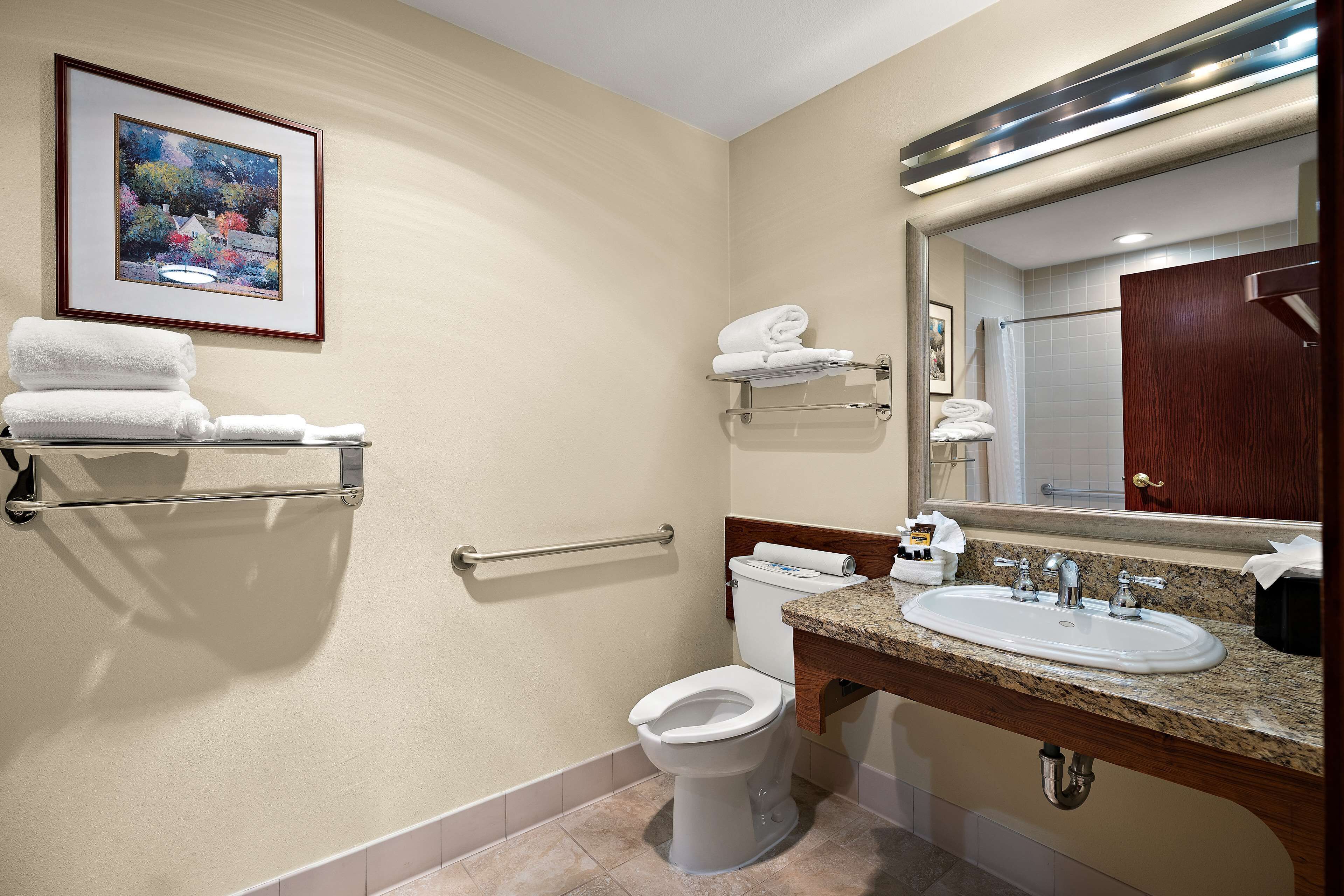 standard room, 1 king bed, accessible, refrigerator & microwave | bathroom | combined shower/bathtub, free toiletries, hair dryer, towels