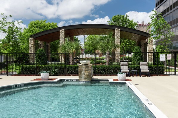 Outdoor pool, pool umbrellas, pool loungers