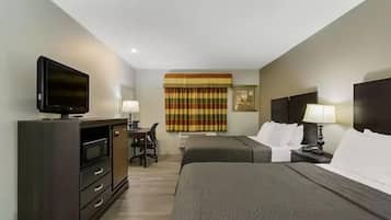 Standard Room, 2 Queen Beds, Non Smoking | In-room safe, desk, soundproofing, iron/ironing board