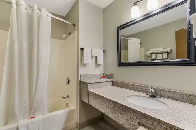 Standard Room, 2 Queen Beds, Non Smoking | Bathroom | Free toiletries, hair dryer, towels
