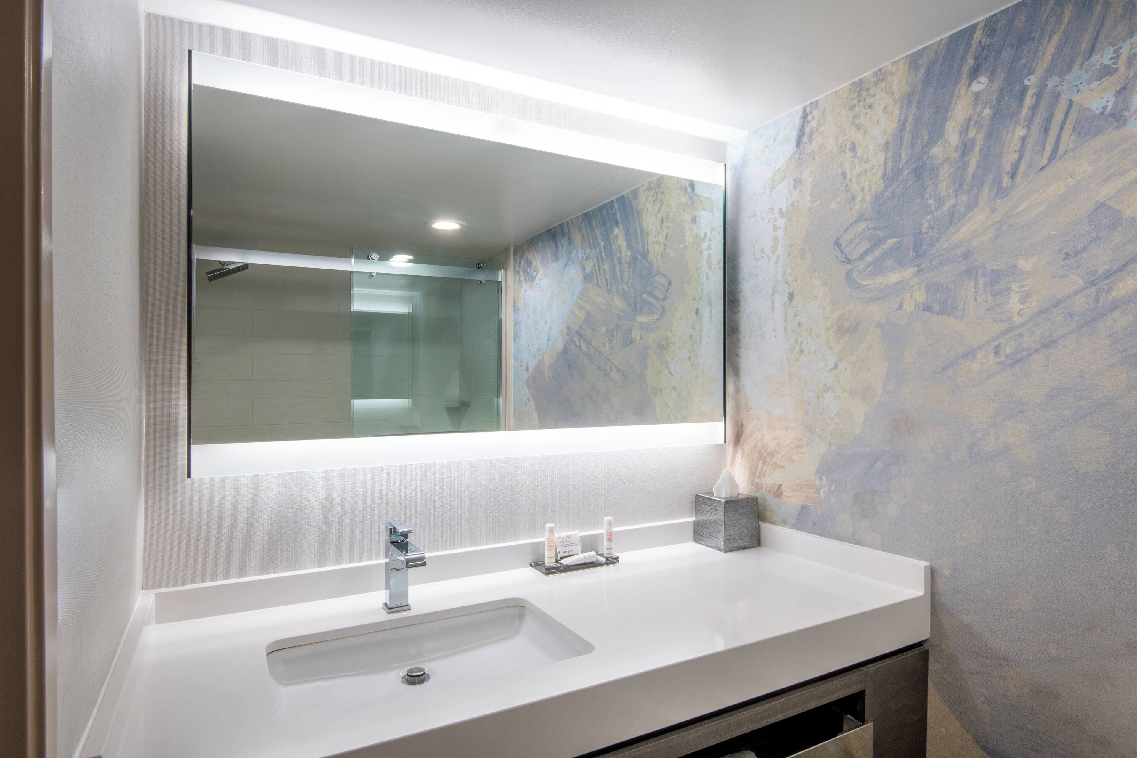 combined shower/bathtub, free toiletries, hair dryer, towels