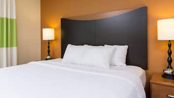 Pillow-top beds, desk, blackout curtains, iron/ironing board