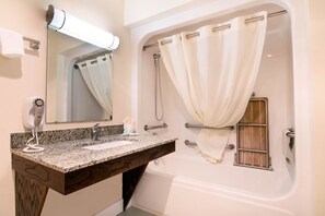 Room, 2 Double Beds, Accessible, Non Smoking | Bathroom | Shower, hair dryer, towels