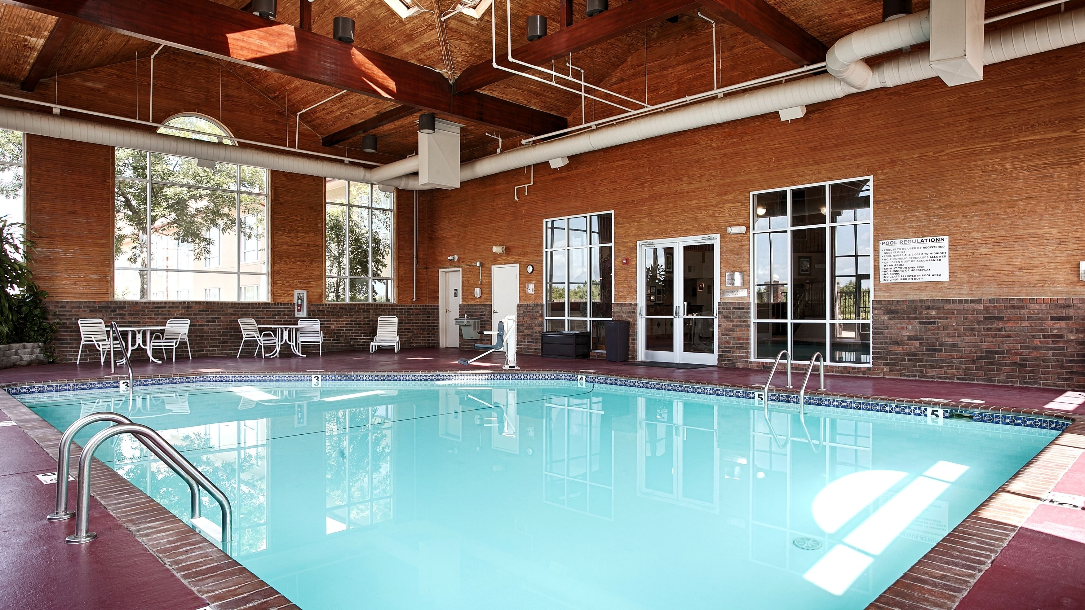 indoor pool, pool loungers