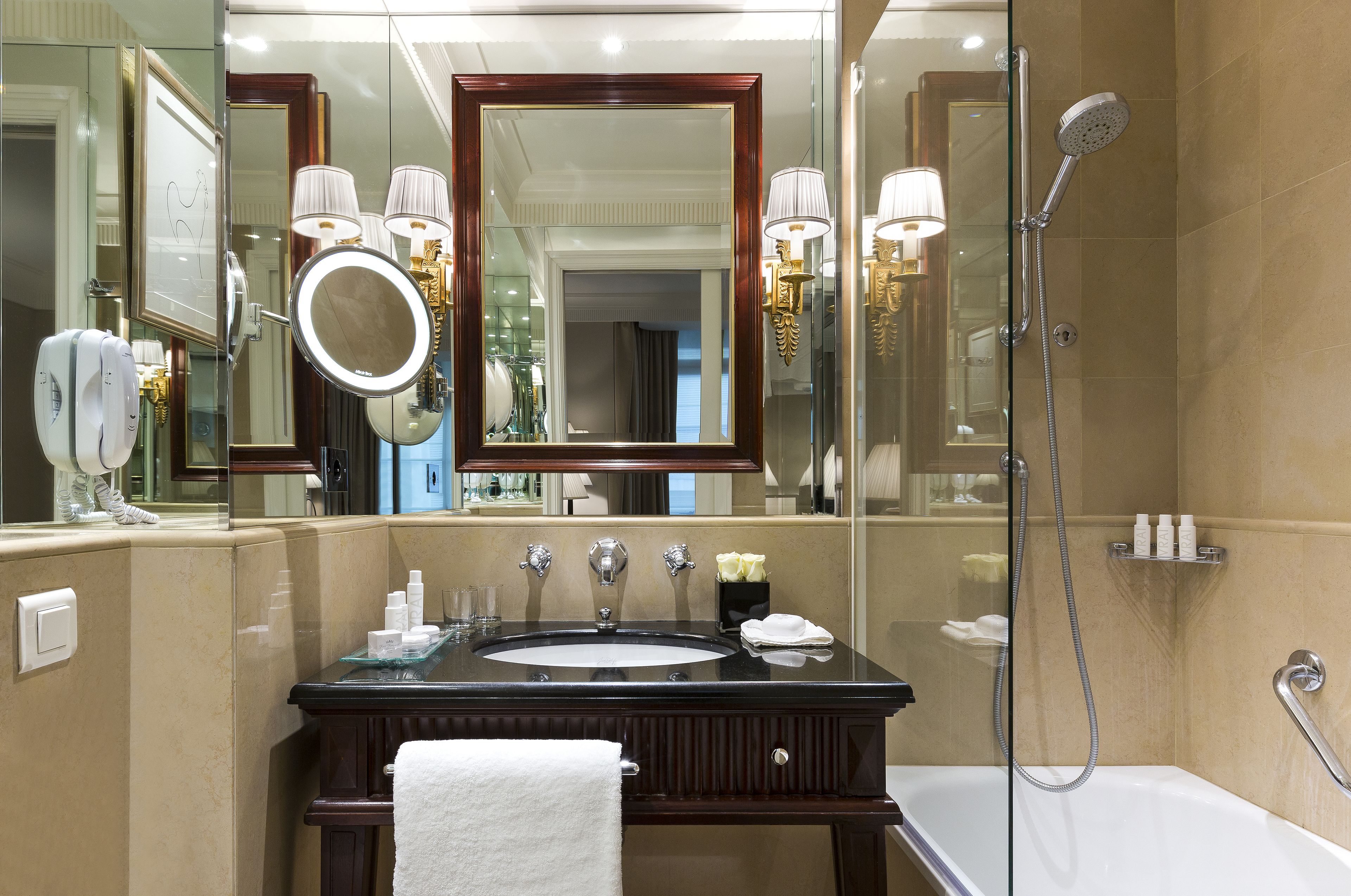 bathtub, free toiletries, hair dryer, bathrobes