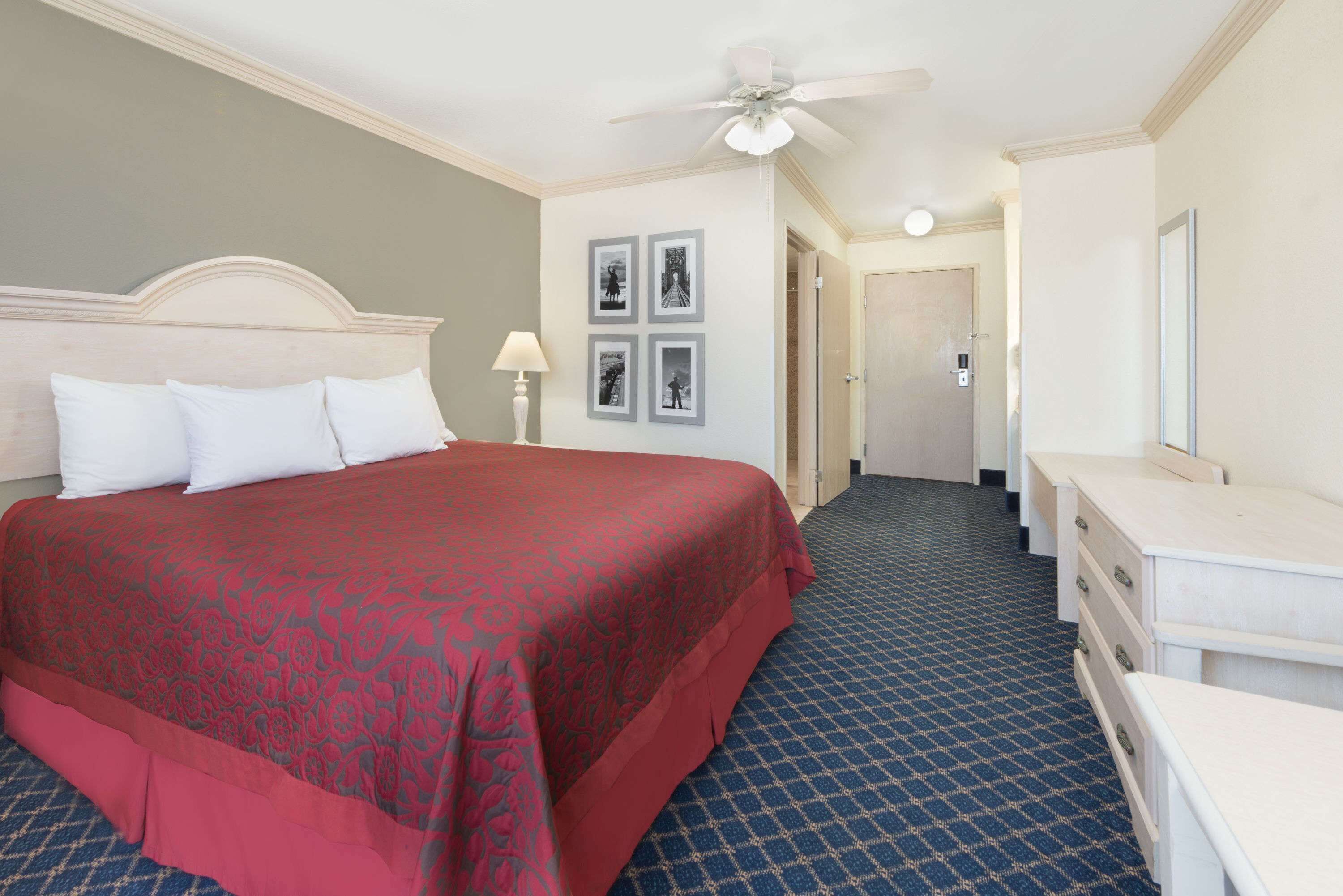 Premium bedding, pillowtop beds, desk, laptop workspace