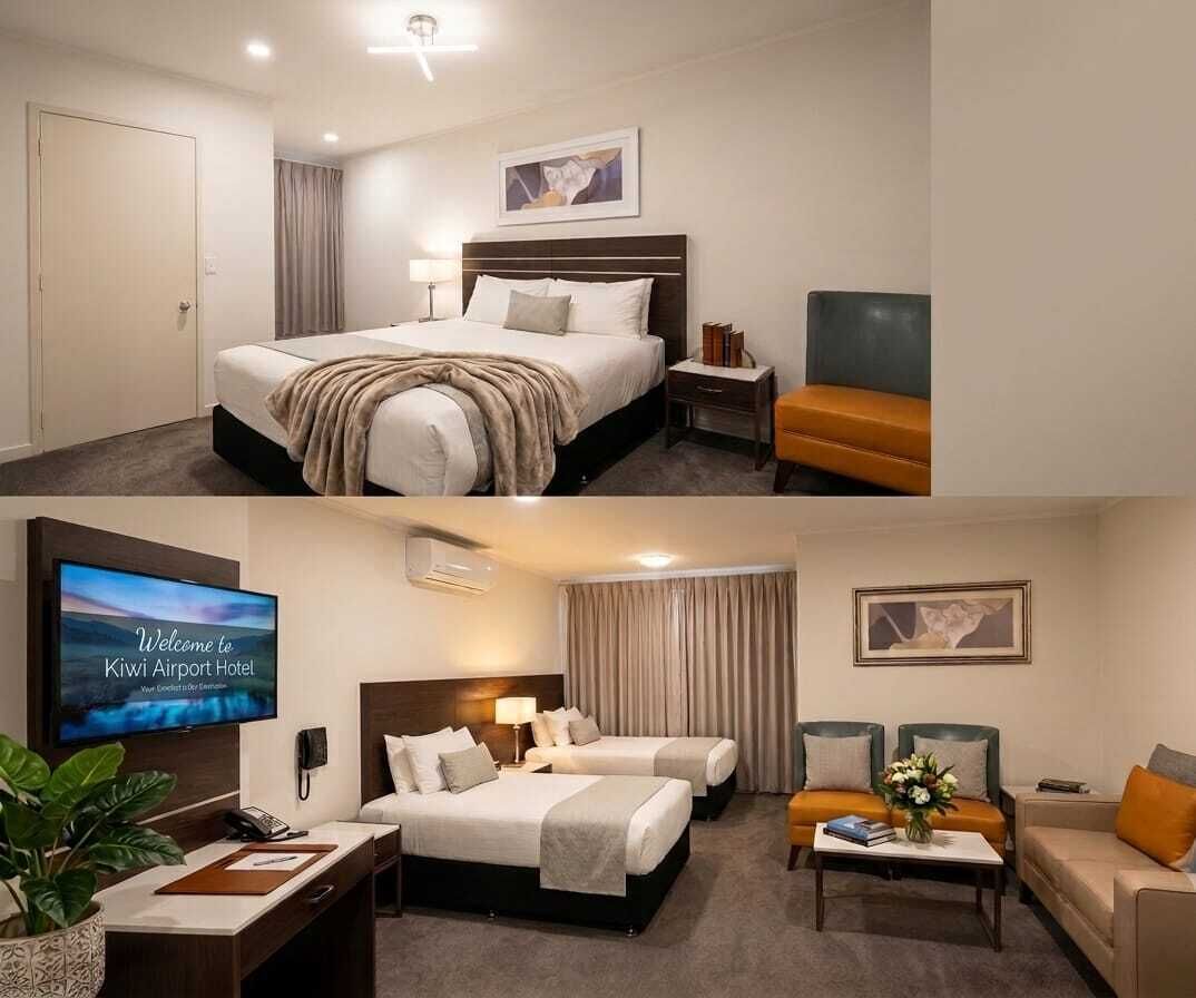 Premium bedding, pillowtop beds, desk, laptop workspace