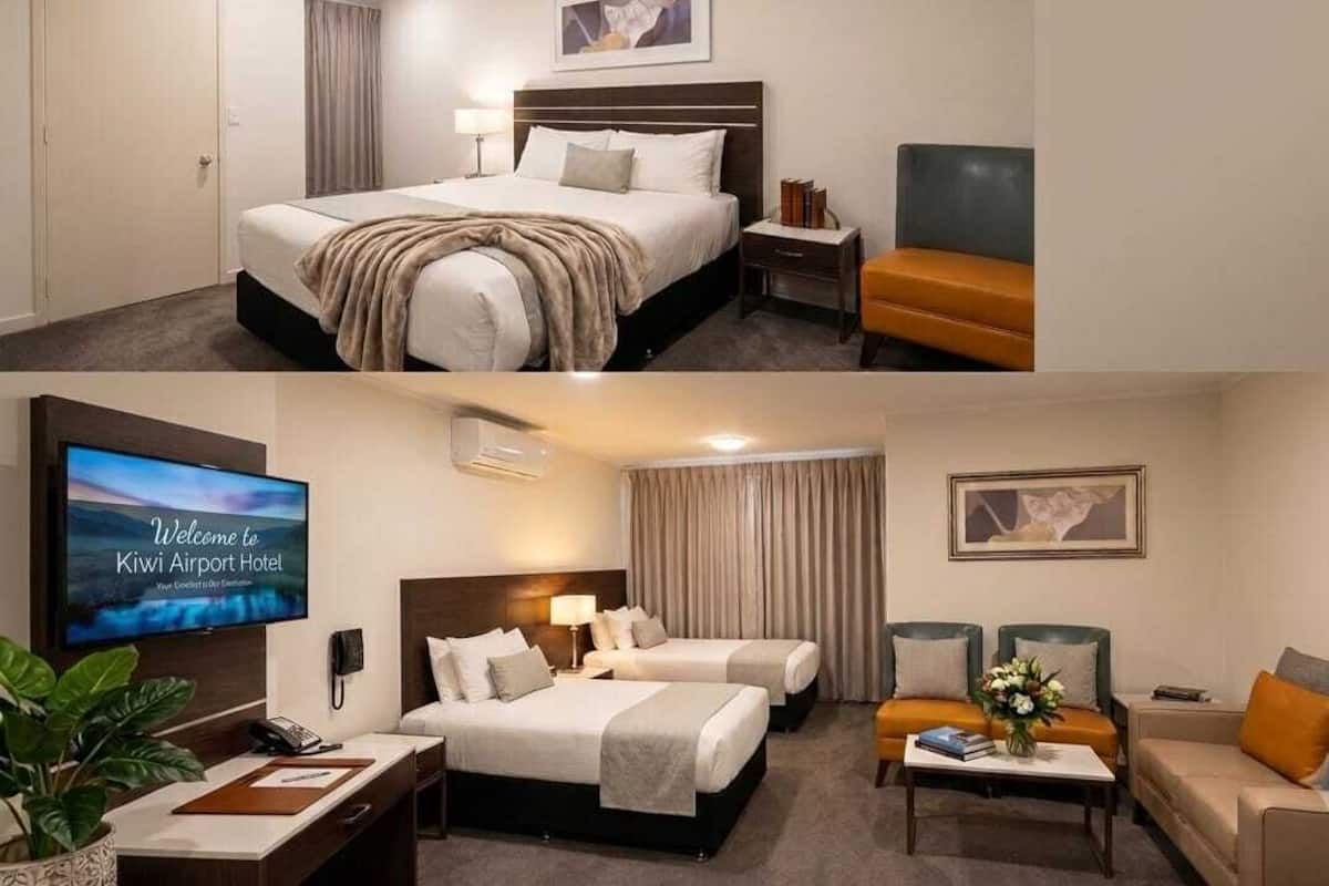 Premium bedding, pillowtop beds, desk, laptop workspace