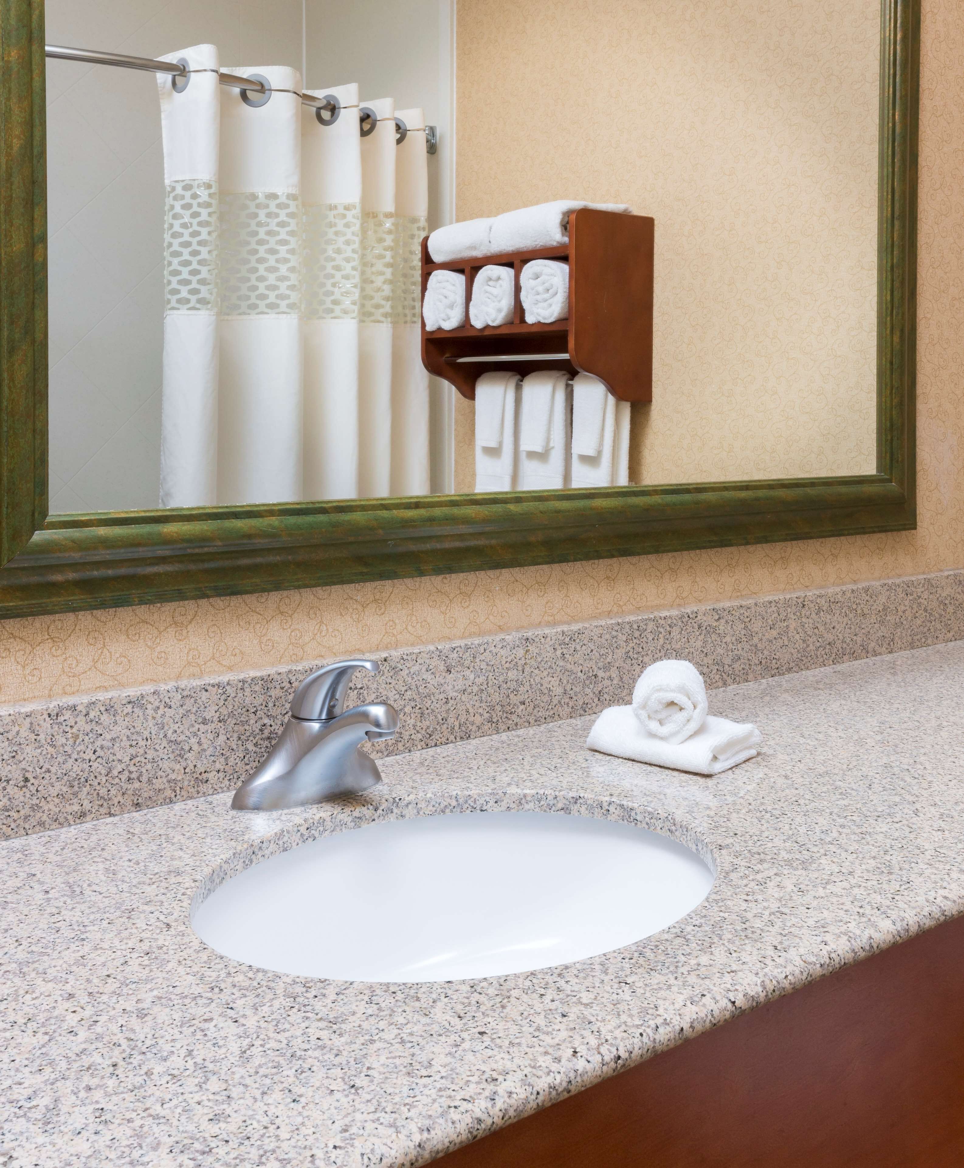 combined shower/bathtub, free toiletries, hair dryer, towels