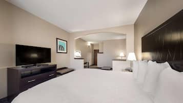 Premium bedding, desk, blackout curtains, iron/ironing board